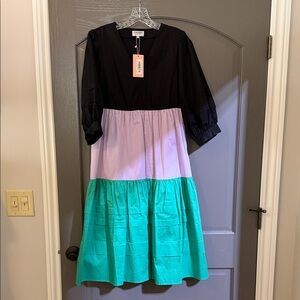 CROSBY by Mollie Burch Black, Lilac & Teal Tiered Midi Dress